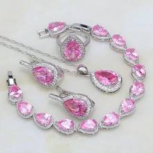 Gota de agua Rosa cristal blanco CZ 925 joyería de plata esterlina pendiente/colgante/Collar/pulsera/anillo conjuntos de joyería para mujeres 2024 - compra barato