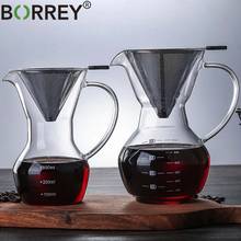 Стеклянный кофейник BORREY для приготовления кофе многоразовый фильтр из нержавеющей стали BPA-Free стеклянный кофейник ручной капельница для кофе 2024 - купить недорого