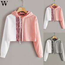 Sweatshirt feminino hoodies sweatshirts moda solta manga longa sólido splice poliéster com cordão casacos 2024 - compre barato