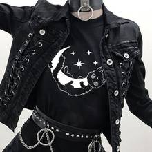 Gato gótico lua punk legal camiseta feminina moda 100% algodão casual gráfico engraçado citações hipster estética unisex camiseta topo tshirts 2024 - compre barato