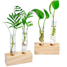 1PC Test Tube Vase Wooden Stand Crystal Glass Flower Pots Hydroponic Plants Office Home Decoration Gift Arts Crafts 2024 - buy cheap