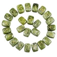 Tumbeelluwa-conjunto de pedras de jade verde gravado, 1 lote, 25 peças, pedras de cristal, reiki 2024 - compre barato