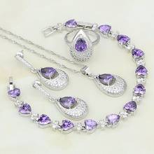 Heart Purple Cubic Zirconia White CZ 925 Sterling Silver Jewelry Sets For Women Party Earrings/Pendant/Necklace/Bracelet/Ring 2024 - buy cheap