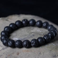 Black Lava Stone Strand Bracelet Mala Punk handmade 8mm and 10mm Wooden Volcanic Chain Link Beaded Men's Bracelets Gifts for Men 2024 - buy cheap