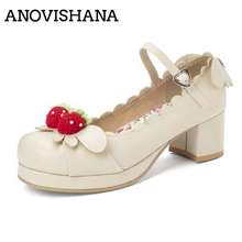 ANOVISHANA-zapatos de tacón con punta redonda para mujer, calzado de lolita, con hebilla de fresa y Correa, de cuero Pu, 2020 2024 - compra barato