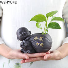 1 шт. керамическая чайная статуя Будды, статуэтка монаха, украшения, настольный цветочный горшок, фиолетовое керамическое украшение, чайные аксессуары 2024 - купить недорого