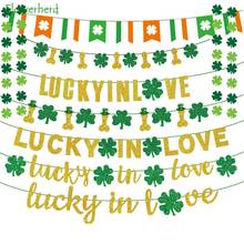 St. Patrick's Day Lucky In Love Banner Glitter Alphabet Flag Irish Clover Decoration Garland Baby Shower Decorations 2024 - buy cheap