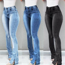 Nova chegada das mulheres de cintura alta denim jeans estiramento magro bell bottom calças retro flare calças 2024 - compre barato