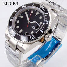 Мужские часы BLIGER из сапфирового стекла 40 мм с черным стерильным циферблатом, керамическая вращающаяся рамка, светящийся браслет из нержавеющей стали, автоматическое перемещение, мужские часы 2024 - купить недорого