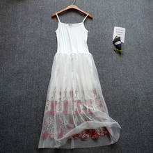 Harajuku-vestido floral de verão, bordado, modal, renda, feminino, preto e branco, sem mangas, alça, lolita, vestido doce, u527 2024 - compre barato