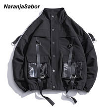 NaranjaSabor Men's Black Zipper Jacket Men Women Harajuku Big Pockets Jacket Couple Stand-up Collar Hip-Hop Loose Jackets N680 2024 - buy cheap