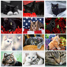 Pintura de diamantes redondos/cuadrados 5D, cuadro artesanal completo de "Animal gato negro flor", 3D bordado de diamantes, punto de cruz, decoración del hogar TT1074 2024 - compra barato