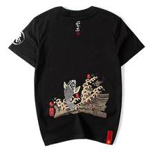 Harajuka-camisetas con estampado de carpa para hombre, ropa holgada de manga corta de estilo chino, cuello redondo, Hip Hop, talla grande 2024 - compra barato