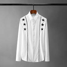 Minglu-camisas blancas y negras para hombre, camisas de manga larga bordadas con pentagrama de lujo, de talla grande 4xl, ajustadas para fiesta 2024 - compra barato