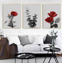 Pintura sobre lienzo de plantas y hojas de eucalipto para sala de estar, carteles nórdicos Retro de rosas rojas e impresiones, decoración de pared 2024 - compra barato