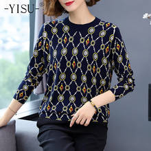 YISU Autumn Winter Women Pullover Sweater Knitted Tops Fashion lattice pattern Printed sweater O-neck Long Sleeve Jumper Women 2024 - buy cheap