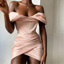 Vestido de cetim bodycon feminino, vestido de festa mini rosa com ombro de fora, vestido de celebridade, vestido de discoteca para noite, 2021 2024 - compre barato