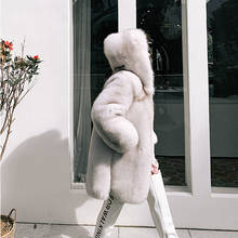 ladies natural fur coat  hooded women real fox fur coat long 2024 - buy cheap