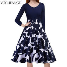 Autumn Floral Print Elegant A-line Party Dress Women Retro Long Sleeve Swing Pin up Vintage Dresses Plus Size Robe Femme 2024 - buy cheap