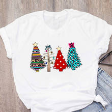 Женская графическая леопардовая елка, короткий рукав, счастливое время, зима, Рождество, одежда, женские топы с принтом, женские футболки, футболка 2024 - купить недорого