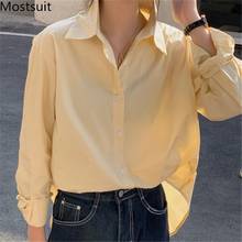 Korean Solid Women Shirt Tops 2021 Autumn Full Sleeve Single Breasted Blouses Loose Fashion Basic Female Blusas Shirt Femme 2024 - buy cheap