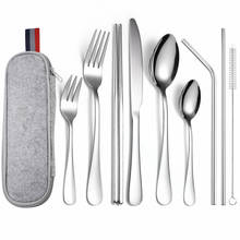 Portable Tableware Stainless Steel  Cutlery Sets with Utensils Reusable Spoon Fork Chopsticks Outdoor Travel Dinnerware with Bag 2024 - buy cheap