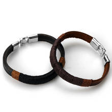 Pulseira punk para homem envoltório de cânhamo pulseira de couro tecer pulseiras 2024 - compre barato