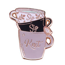 Sip Sip Knit Badge Tea Cups Brooch What do you drink when you are kniting? 2024 - buy cheap