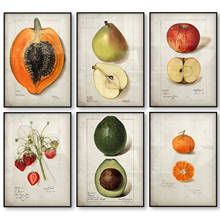 Кухонный постер с фруктами, винтажный постер, античная холст, печать, груша, яблоко, оранжевый, ананас, настенное искусство, декоративная картина, холст, живопись 2024 - купить недорого