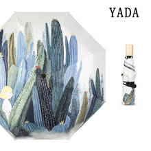 YADA-paraguas plegable con mango de madera para mujer, sombrilla con diseño de Cactus y plantas en el desierto, a prueba de viento y rayos UV, modelo YD243 2024 - compra barato