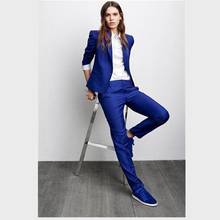 Женские формальные брюки, на заказ, Королевского синего цвета, женский модный офисный деловой смокинг, куртка + брюки, деловые брюки 2024 - купить недорого