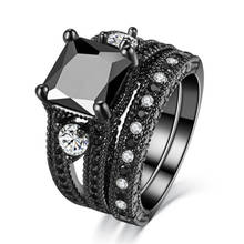 2 pc/set moda preto zircon anel conjunto para festa feminino noivado famale anéis jóias na moda acessórios de mão tamanho 5-12 2024 - compre barato
