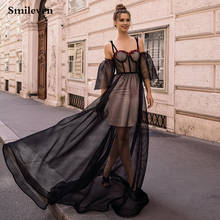 Smileven Sexy Black Straps Evening Dresses Puff Tulle Sweetheart Neck Prom Party Dresses Fairy Longo Formal Evening Gowns 2024 - buy cheap