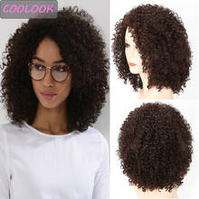 Brown Afro Kinky Curly Wig Middle Part 14''African American Short Afro Curly Wig for Women Naural Synthetic Fibre Deep Curly Wig 2024 - buy cheap