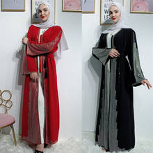 Túnicas musulmanas con cuentas de diamantes de palacio de lujo, moda syari Dubai, vestido musulmán Abaya de longitud completa con cinturón, Wq1954 2024 - compra barato