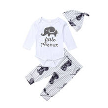 Conjunto de roupas de algodão para bebês recém-nascidos, meninos e meninas, elefante, manga longa, macacão, calças, chapéu, primavera, outono, 3 pçs, 0-24 meses 2024 - compre barato