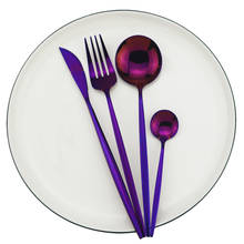 Shiny Purple Dinnerware Set Korean 304 Stainless Steel Tableware Set Fork Knife Spoon Cutlery Set Home Party Silverware Set 2024 - buy cheap