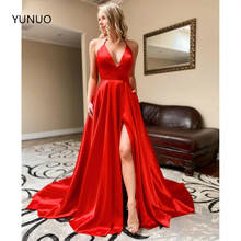 YUNUO Sexy Red Evening Dress 2021 A-Line Halter Formal Dresses Long Prom Party Gowns Vestidos De Festa Gala With Pockets 2024 - buy cheap