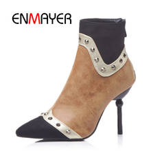 Женские ботильоны большого размера ENMAYER, ботинки на тонком высоком каблуке с острым носком, пикантная зимняя повседневная обувь на молнии, женские ботинки 2024 - купить недорого