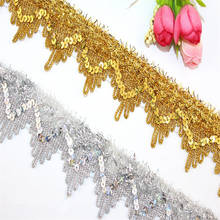 high quality 2meter crown gold and silver sequined lace ribbon wide 4cm DIY clothing stage accessories wedding dress lace trims 2024 - buy cheap