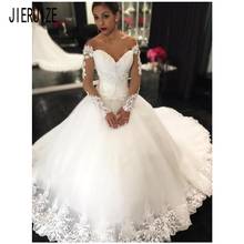 JIERUIZE Vestido de Novia African Off Shoulder Wedding Dresses Long Sleeves Lace Up Back Appliqued Wedding Gowns Bride Dresses 2024 - buy cheap