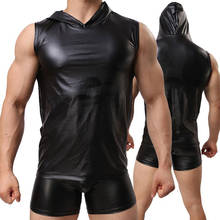 New Sexy PU Faux Leather T-Shirts Hooded Cool Men Night Tight Shirts Leather Slim Shirt Vest  High Quality FX1022 2024 - buy cheap