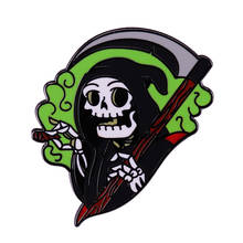 Green Toxic Smoke Cigarette Grim Reaper Enamel Pin Gothic Death Brooch 2024 - buy cheap