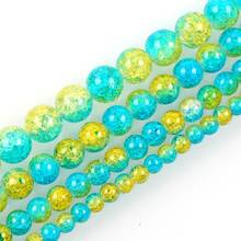 Contas de cristal rachadas redondas, 15 polegadas, macias, azul e amarelo, espaçador solto, para fazer joias, pescoço, 6-12mm 2024 - compre barato