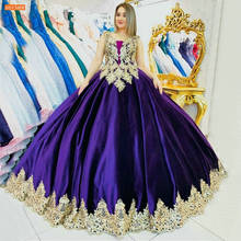 Fashion Purple Evening Gowns Long Gold Lace Appliqued Custom Made Robe De Soiree 2021 Luxury Formal Women Dresses Evening Party 2024 - buy cheap