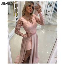 JIERUIZE-vestidos de novia con cuello en V, de manga larga, de encaje Rosa, con aberturas laterales de perlas, desmontable 2024 - compra barato