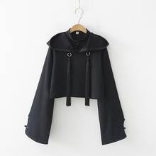 Sudadera corta con capucha para mujer, suéter con capucha y borla, Color negro, liso, Otoño, 2020 2024 - compra barato