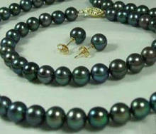 P & P-Conjunto de joyería con perlas negras naturales, collar, pulsera y pendientes anudados a mano, 8-9mm 2024 - compra barato