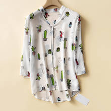 Elfbop Ladies Silk V Neck Cute Printed Blouse Top - 2020 New Women Blouse Shirt 2024 - buy cheap