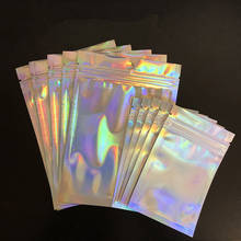 Bolsa de plástico iridiscente con cremallera, bolsa de plástico con holograma de papel de aluminio, a prueba de agua, con cremallera, reutilizable, holográfica, 50 Uds. 2024 - compra barato